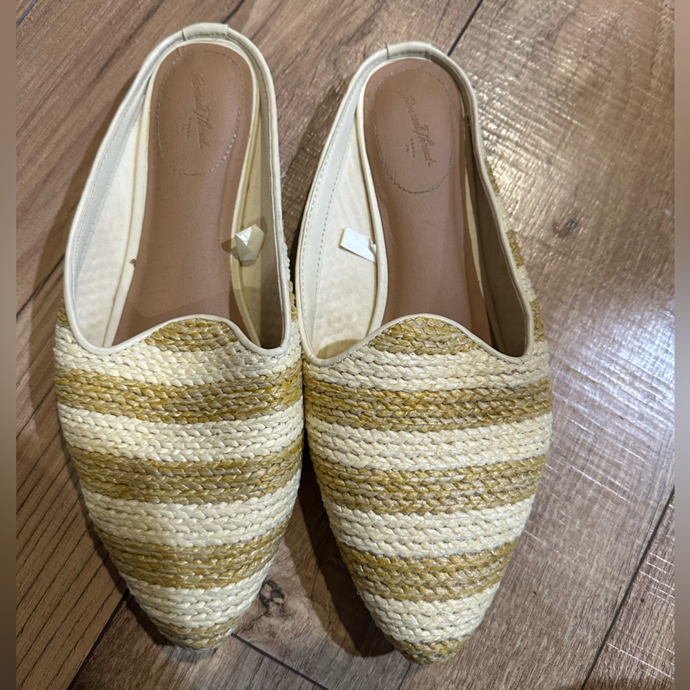Women's Cream and Tan Striped Woven Mules